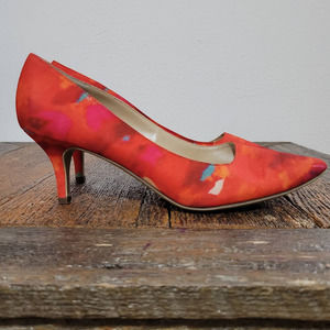 UNISA 'Calley2' Red Abstract Point Toe Kitten Heels